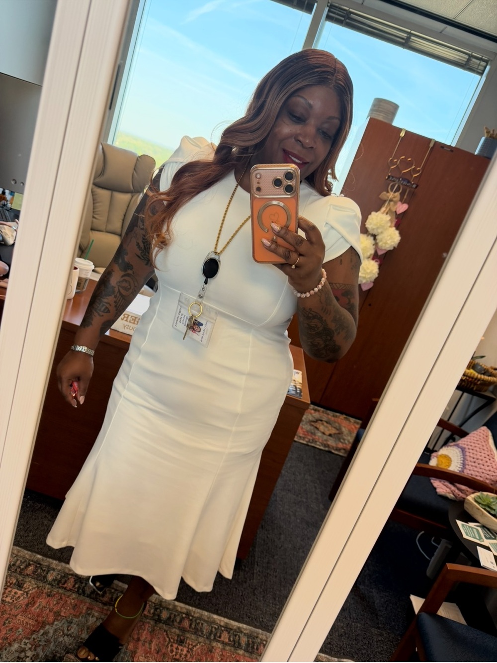 Calvin Klein White Tulip-Sleeve Midi Dress🤍